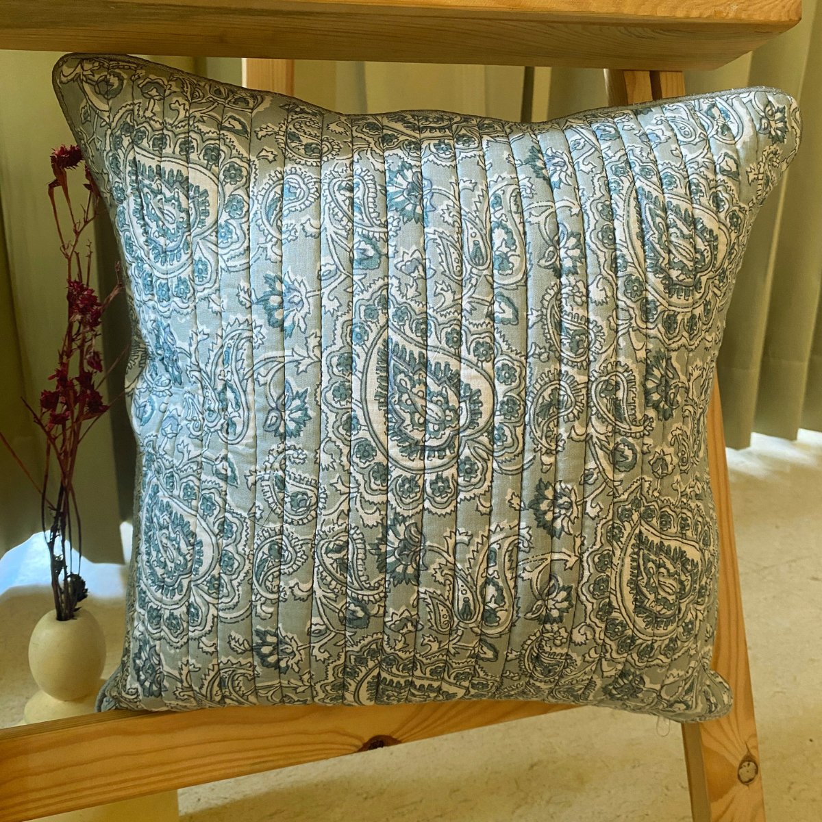 Fern Quilted Cushion Covers, pack of 5, 16" x 16" - Coral Slub -